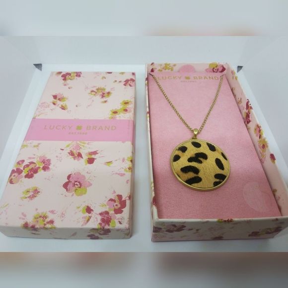 NWT Lucky Brand Gift Boxed Animal Print Gold Tone Adjustable Necklace - Picture 3 of 4
